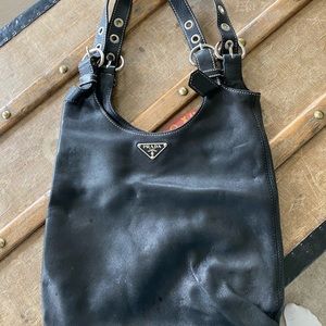Prada hobo black leather bag